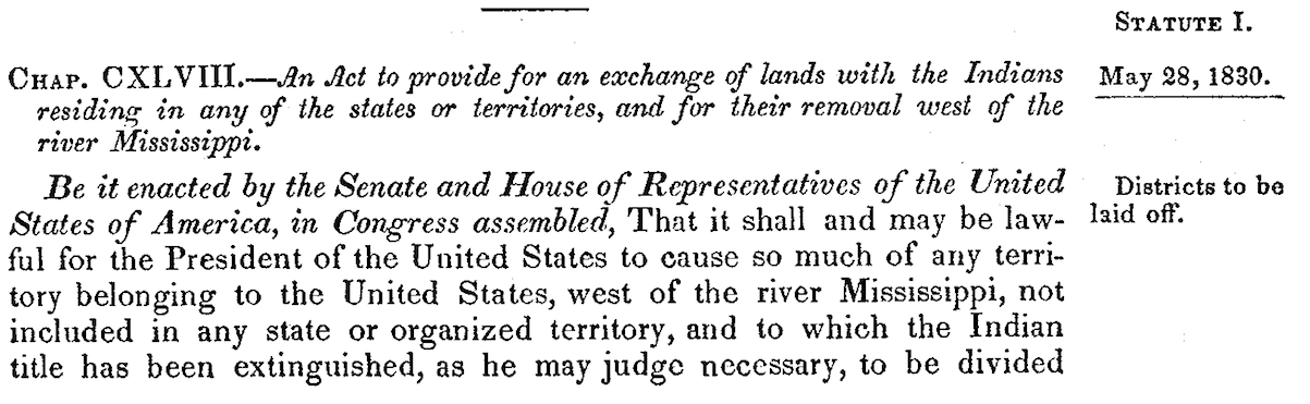 Indian Removal Act (1830) - Immigration History